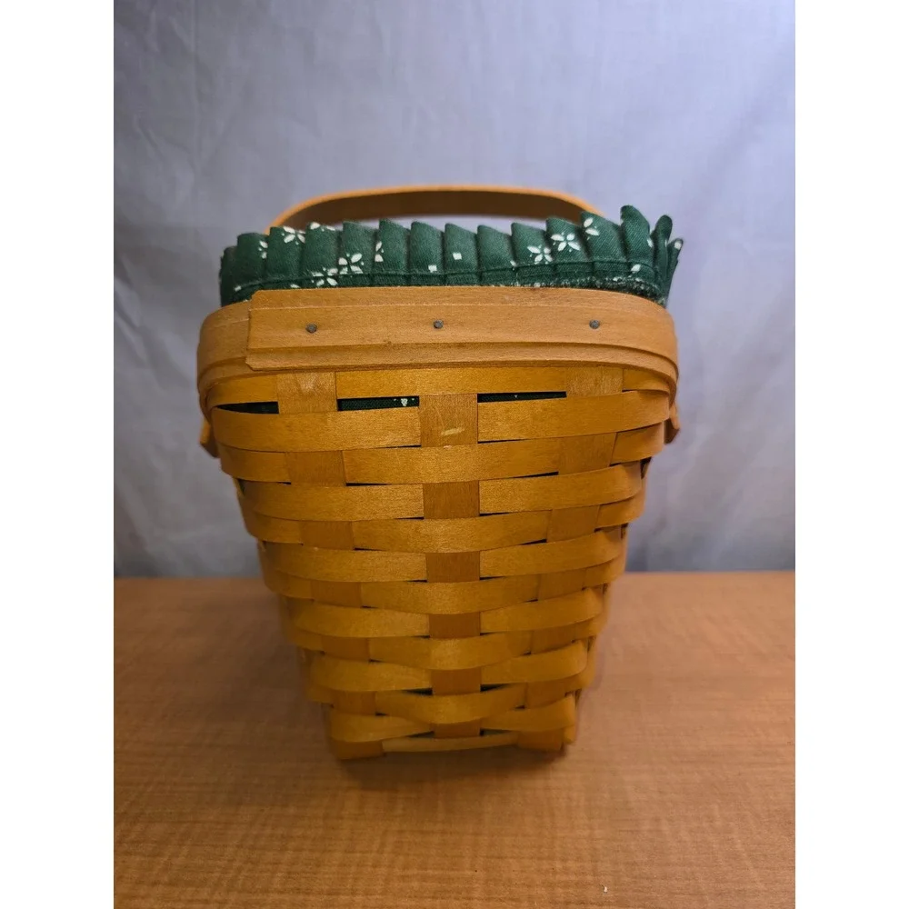 Vintage Longaberger Signed Basket, Liner, Insert, paperwork Slanted Swing Handle